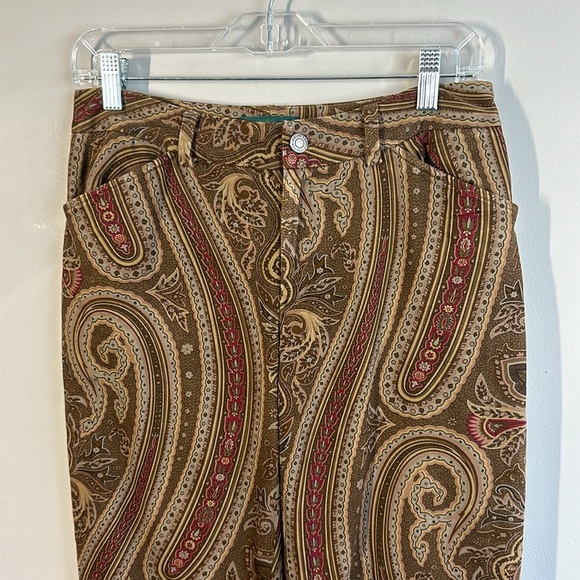 Lauren Ralph Lauren Bootcut Velvet Paisley Brown Pants Size 4 - Picture 4 of 11